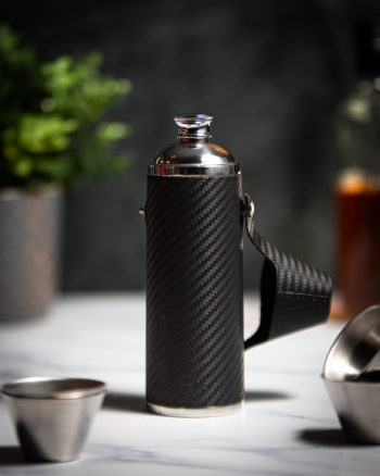 Handmade Leather 10oz Hunter Flask, Black Carbon Fibre - Marlborough Of England