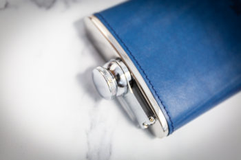 Handmade Leather Hip Flask, Light Blue Top - Marlborough Of England
